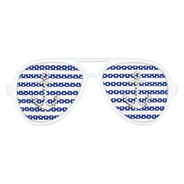 Lunettes De Fête Aviateur Chrome Nautique Comme Ancre sur la Marine Stripes (Devant)