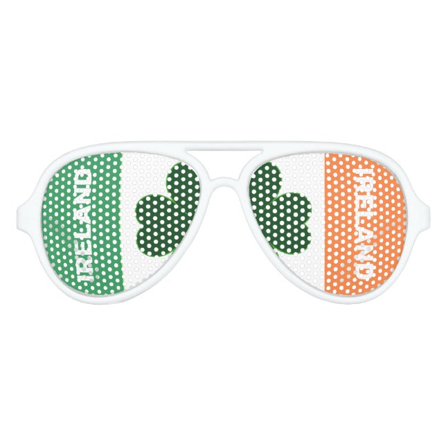 Lunettes De Fête Aviateur Couleurs du drapeau IRLANDAIS avec feuille de trèf (Devant)