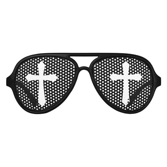 Lunettes De Fête Aviateur Croix de l'Église religieuse Noir et Blanc (Devant)