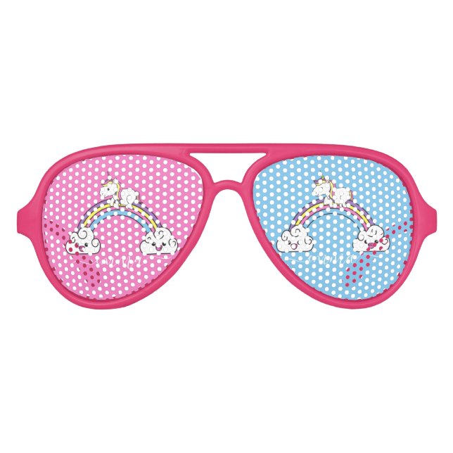 Lunettes De Fête Aviateur Cute Rainbow Unicorn Nom personnalisé (Devant)