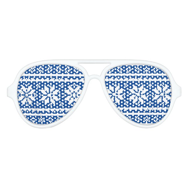 Lunettes De Fête Aviateur Faux de neige bleu et blanc amusant Noël motif (Devant)