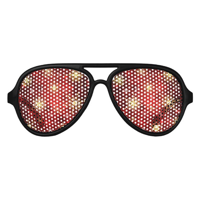 Lunettes De Fête Aviateur Noël Golden Snowflakes sur Arrière - plan rouge (Devant)