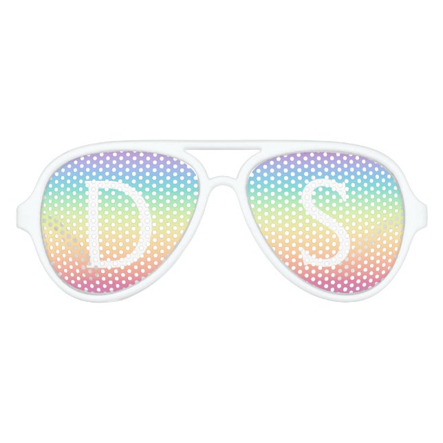 Lunettes De Fête Aviateur Pastel Rainbow Ombre Monogram Personnalisé (Devant)