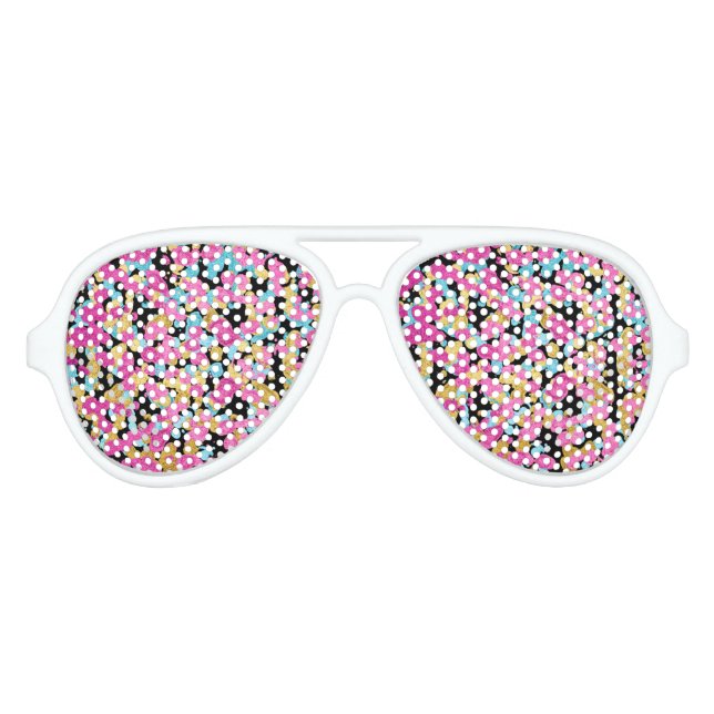 Lunettes De Fête Aviateur Plat de peinture rose, bleu et or Faux brillant (Devant)