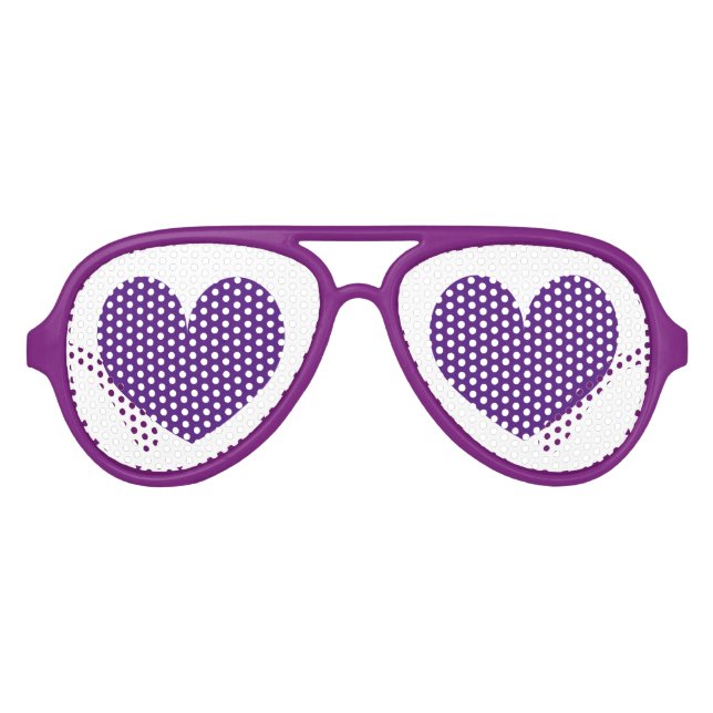 Lunettes De Fête Aviateur Teintes violettes avec icônes double coeur (Devant)