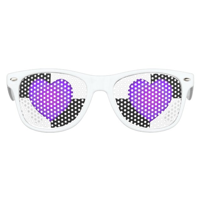 Lunettes De Fête Enfant cœurs violets battant en noir et blanc (Devant)