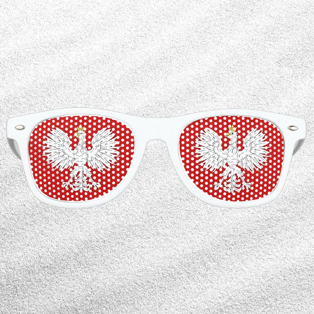 Lunettes De Fête Retro Aigle polonais (Polish Eagle Retro Sunglasses with White Sand Background)