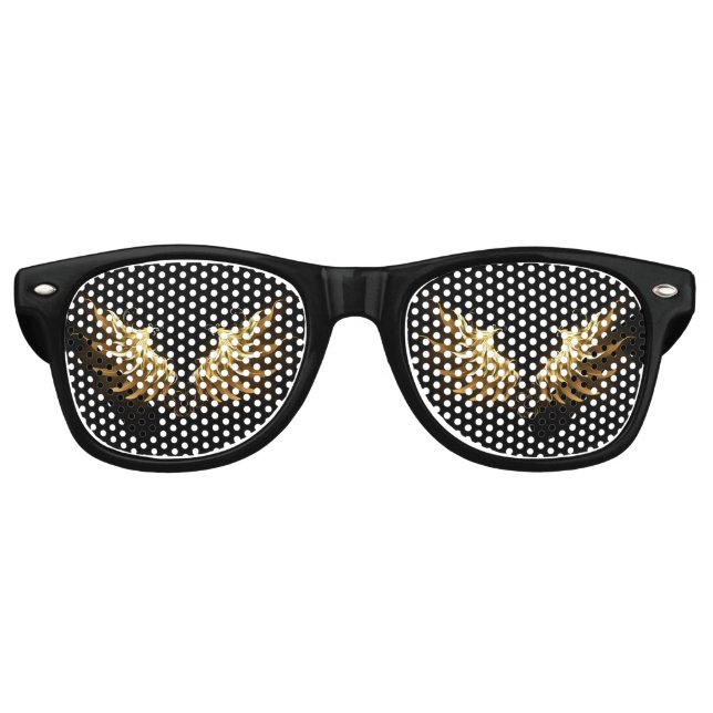 Lunettes De Fête Retro Ailes d'Ange d'or sur arrière - plan noir (Devant)