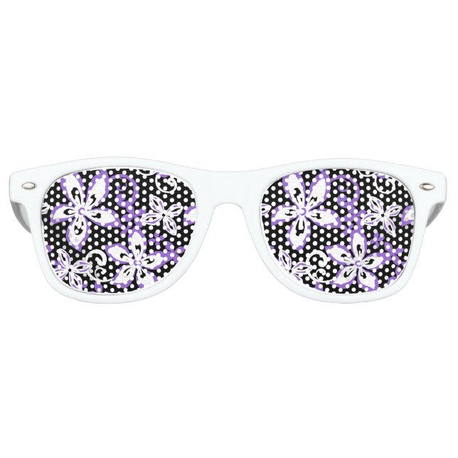 LUNETTES DE FÊTE RETRO ALOHA HAWAII (NOIR/POURPULAIRE) (Devant)