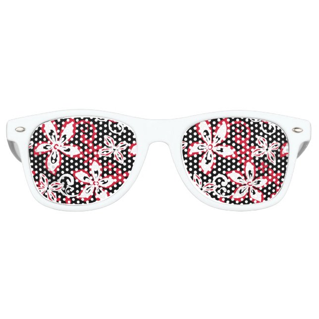 LUNETTES DE FÊTE RETRO ALOHA HAWAII (NOIR/ROUGE) (Devant)