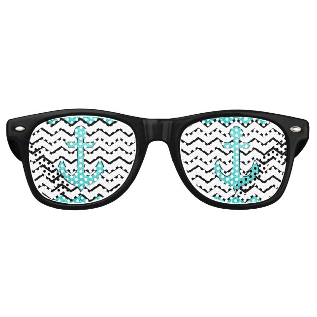 Lunettes De Fête Retro ancre et chevron turquoise parties scintillant (Devant)