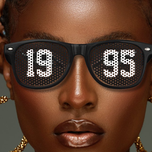 Lunettes De Fête Retro Anniversaire Anniversaire Année Gras Lettre Noire  (birthday birth year bold letter black retro sunglass)