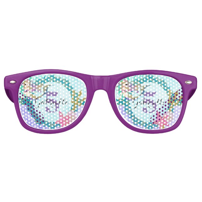 Lunettes De Fête Retro Aquarelle mignonne de sirène Monogramme Turquoise  (Devant)