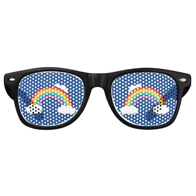 Lunettes De Fête Retro Arc en ciel avec nuages blancs (Devant)