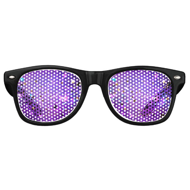 Lunettes De Fête Retro Arrière - plan de feuille violet avec étoiles (Devant)