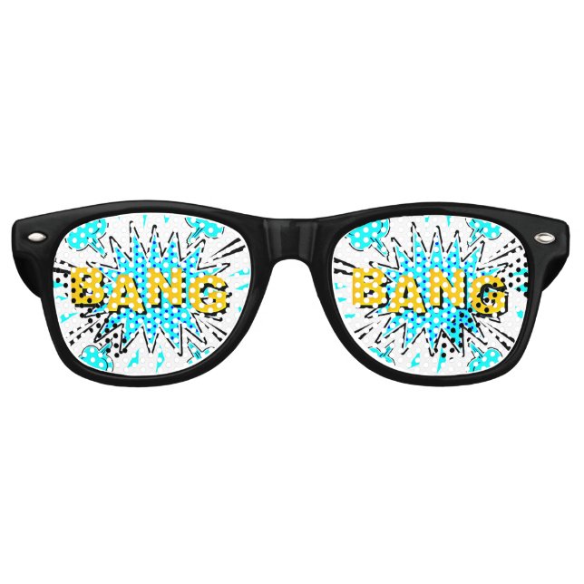 Lunettes De Fête Retro Bande dessinée Pop Art Bleu Jaune BANG Nouveauté A (Devant)