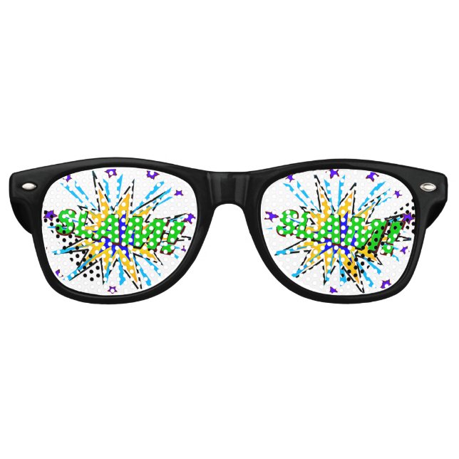 Lunettes De Fête Retro Bande dessinée Pop Art Vert Jaune SLAM Nouveauté A (Devant)