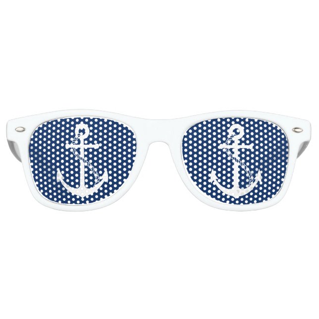 Lunettes De Fête Retro Bleu marine nautique avec Ancre blanche (Devant)