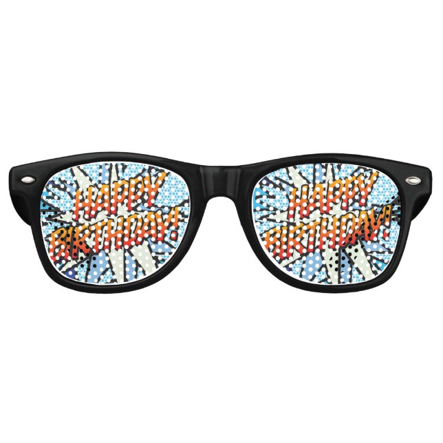 Lunettes De Fête Retro BONJOUR D'ANNIVERSAIRE Fun Modern Comic Book Bleu (Devant)