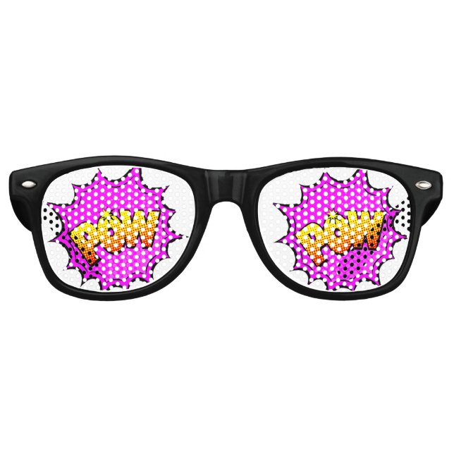 Lunettes De Fête Retro Comic Pop Art Jaune Purple POW Nouveauté Drôle Pla (Devant)