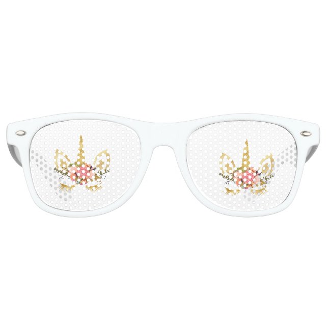 Lunettes De Fête Retro Cool Gold Parties scintillant visage Unicorn (Devant)