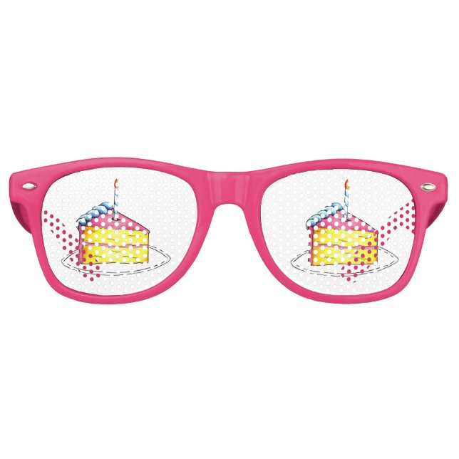 Lunettes De Fête Retro Couche rose jaune Joyeux gâteau d'anniversaire cha (Devant)