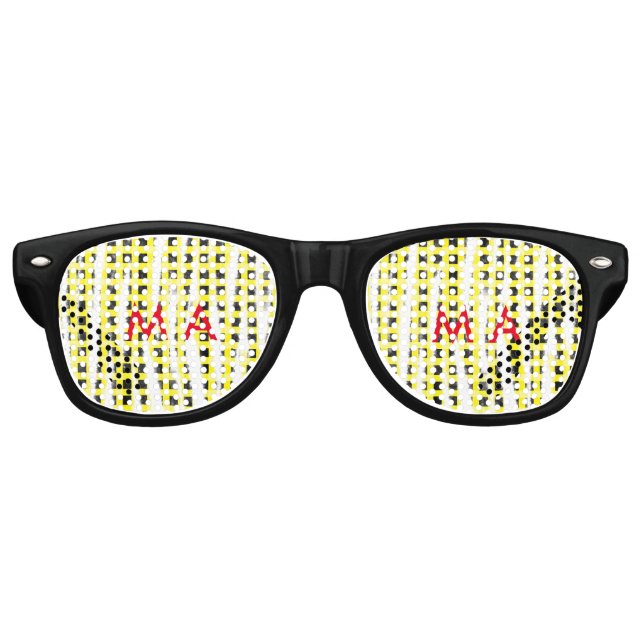 Lunettes De Fête Retro Damier jaune noir ajouter nom monogramme nom laiss (Devant)