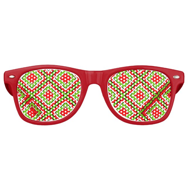 Lunettes De Fête Retro Diamant Géométrique Rouge et Vert (Devant)