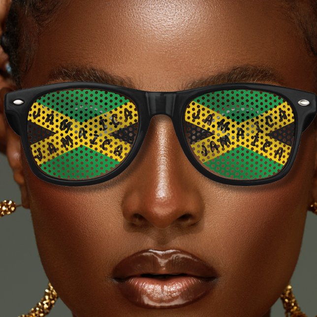 Lunettes De Fête Retro Drapeau Jamaïcain de vacances Vert or Jamaïcain (jamaica jamaican flag sunglasses)