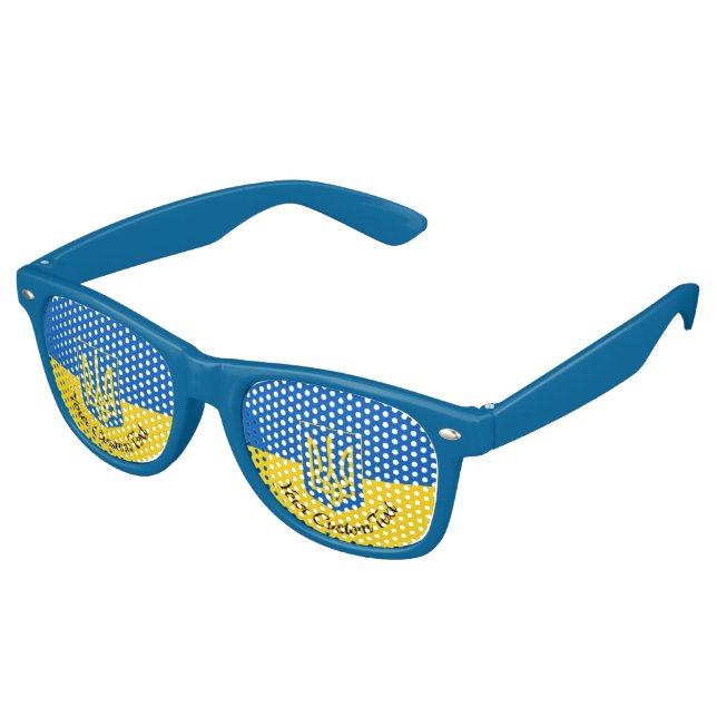 Lunettes De Fête Retro Drapeau ukrainien avec armoiries et texte personna (Angulaire)