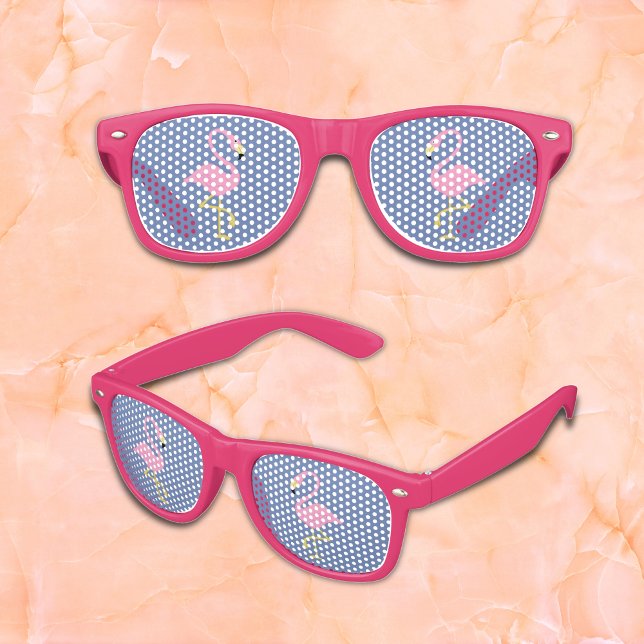 Lunettes De Fête Retro Flamant rose sur fond bleu (Créateur téléchargé)