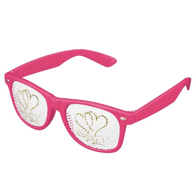 Lunettes De Fête Retro Forever Hearts Gold sur blanc (Angulaire)