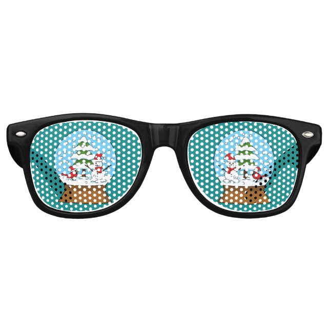 Lunettes De Fête Retro Globe de neige avec le cardinal Snowman et Pine Tr (Devant)