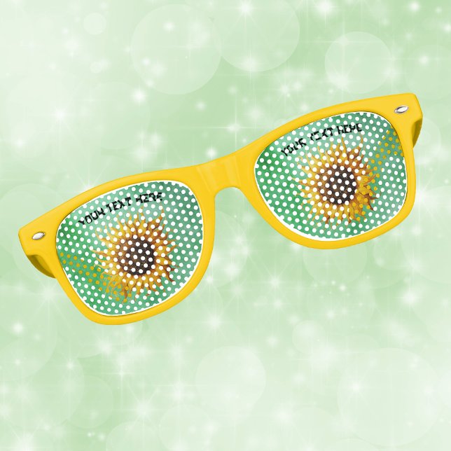 Lunettes De Fête Retro Grands tournesols jaunes avec des pétales fantaisi (Big yellow sunflower fancy petals on green on fun retro party glasses.)