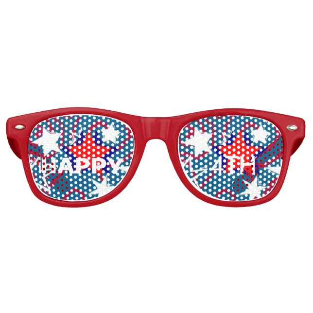 Lunettes De Fête Retro Happy4th Red White & Blue Stars Red Aviator Shades (Devant)