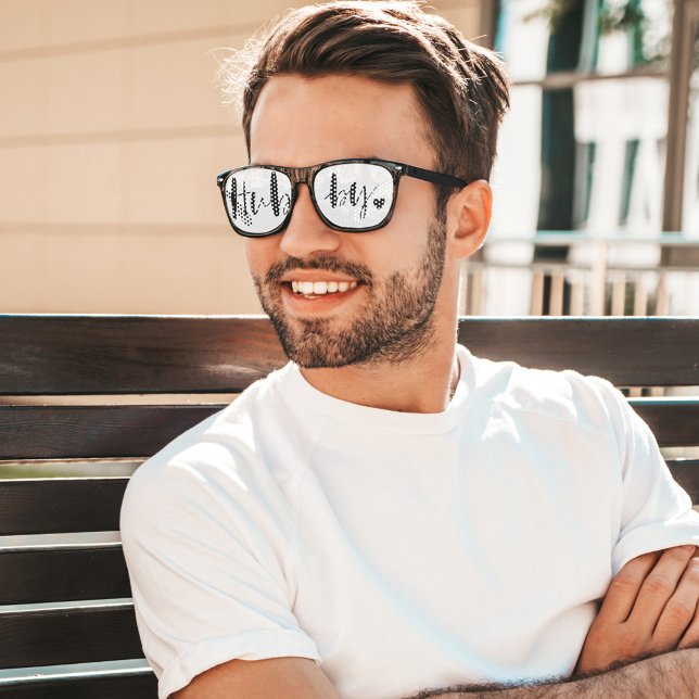 Lunettes De Fête Retro Hubby Love | Script et coeur de pinceau noir éléga (Créateur téléchargé)