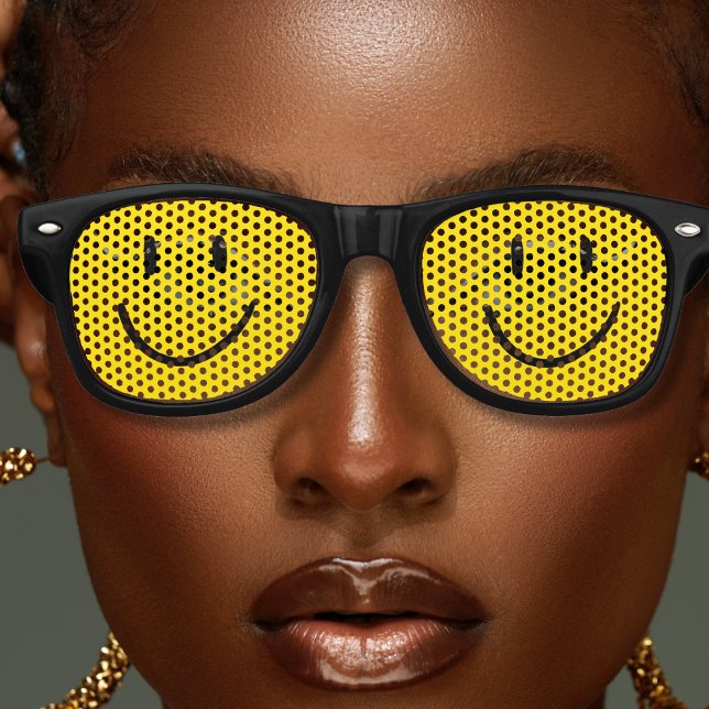 Lunettes De Fête Retro Jaune et Noir amusant joyeux sourire visage sourir (black and yellow smiling face retro sunglasses)