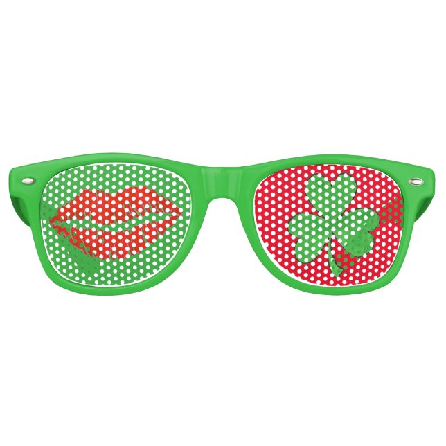 Lunettes De Fête Retro Kiss Me Je suis Irlandais Lips Shamrock St. Paddy' (Devant)