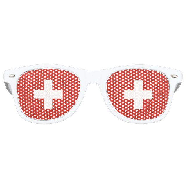Lunettes De Fête Retro La couleur suisse | Drapeau de la Suisse (Devant)
