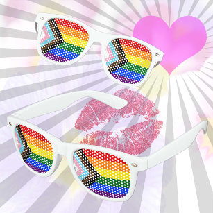 Lunettes De Fête Retro LGBTQ & Pride - drapeau de progression arc-en-ciel