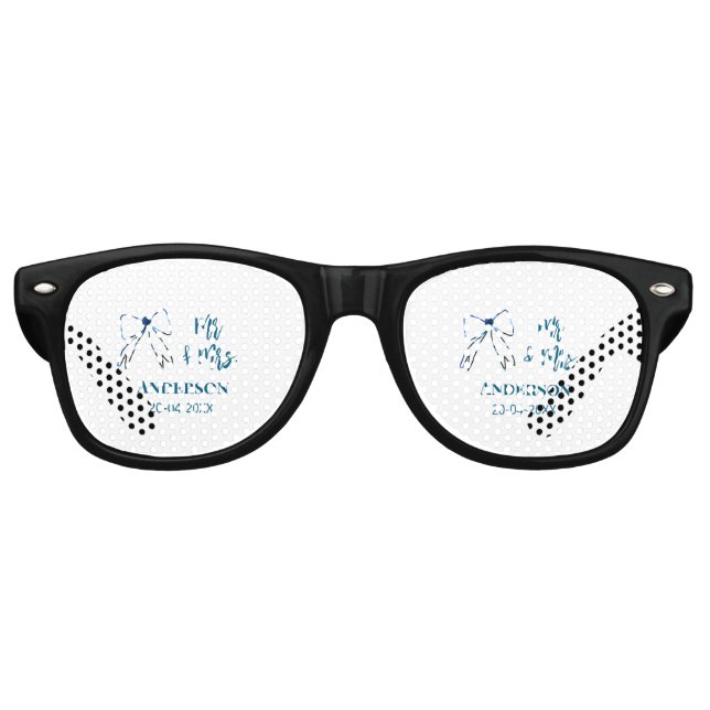 Lunettes De Fête Retro M. & Mme ajouter nom date mariage faveur arc bleu  (Devant)