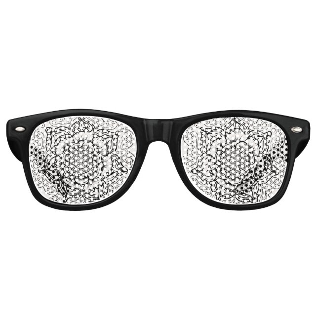 Lunettes De Fête Retro Mandala noir et blanc (Devant)