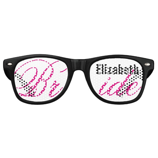 Lunettes De Fête Retro Mariage de mariée Favor Black and Pink Nom personn (Devant)