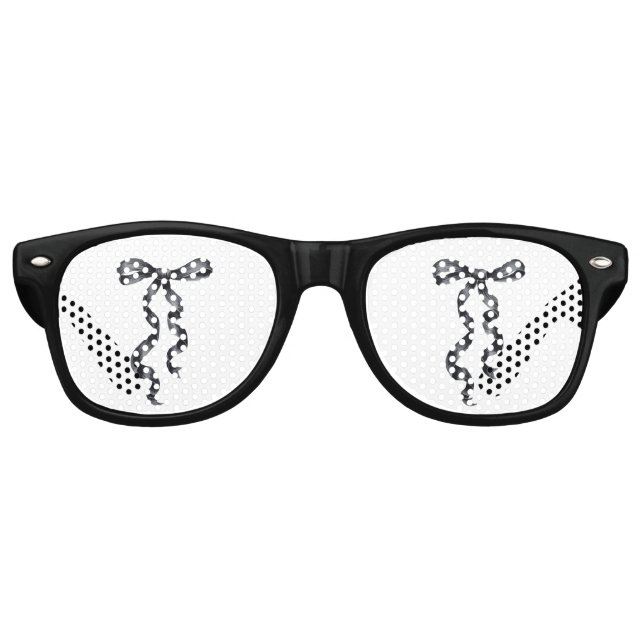 Lunettes De Fête Retro Mariage Noir avec un Ruban (Devant)