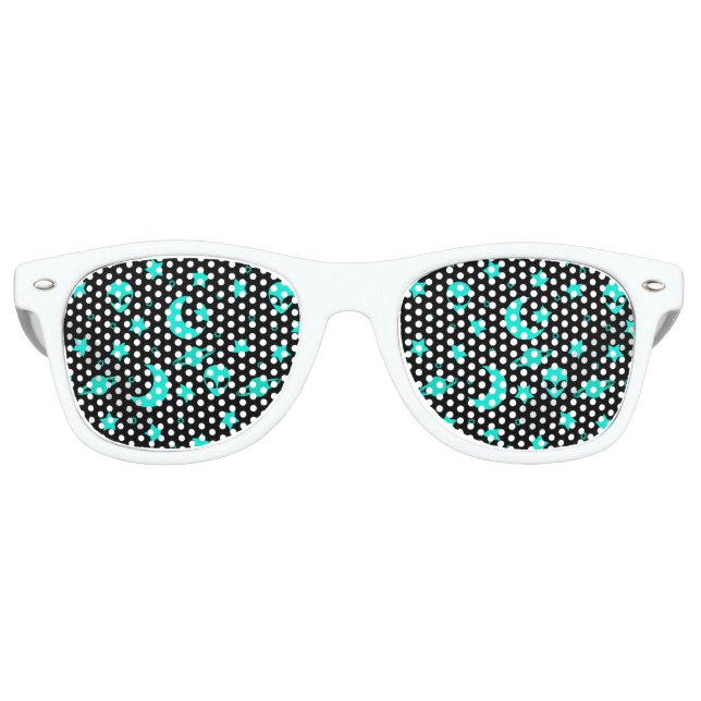 Lunettes De Fête Retro Motif Alien turquoise avec étoiles et lunes (Devant)