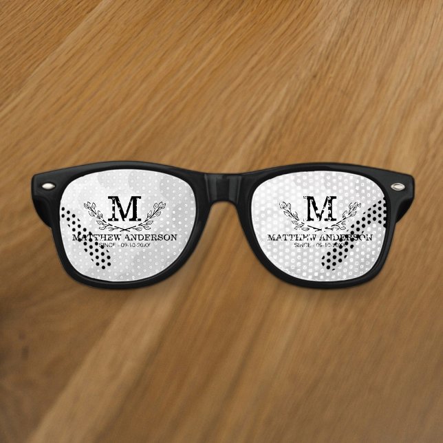 Lunettes De Fête Retro Motif de balle de golf personnalisé Nom Monogramme (Créateur téléchargé)