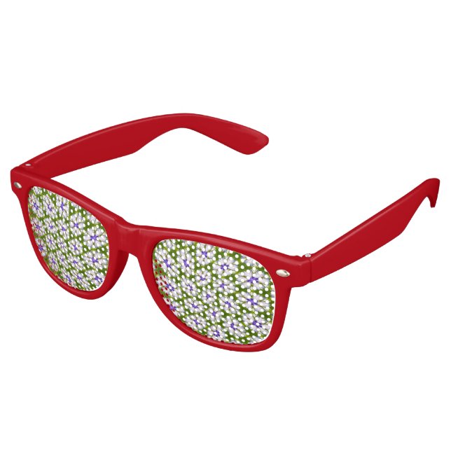 Lunettes De Fête Retro Motif de fleurs blanches (Angulaire)