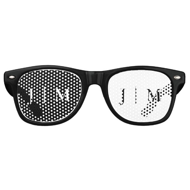 Lunettes De Fête Retro Noir Blanc Parti Formel Monogramme Mariage Classiq (Devant)