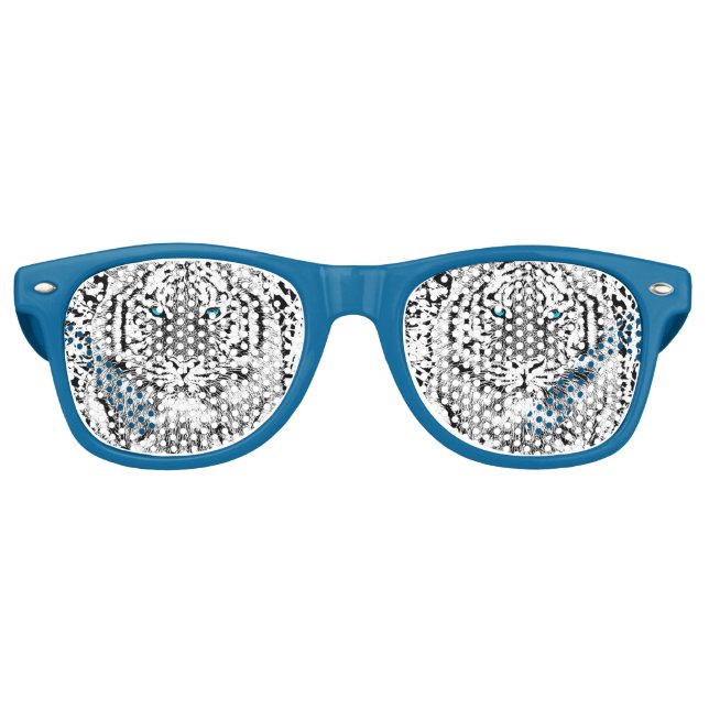 Lunettes De Fête Retro Noir et Bleu Yeux Design Tiger (Devant)