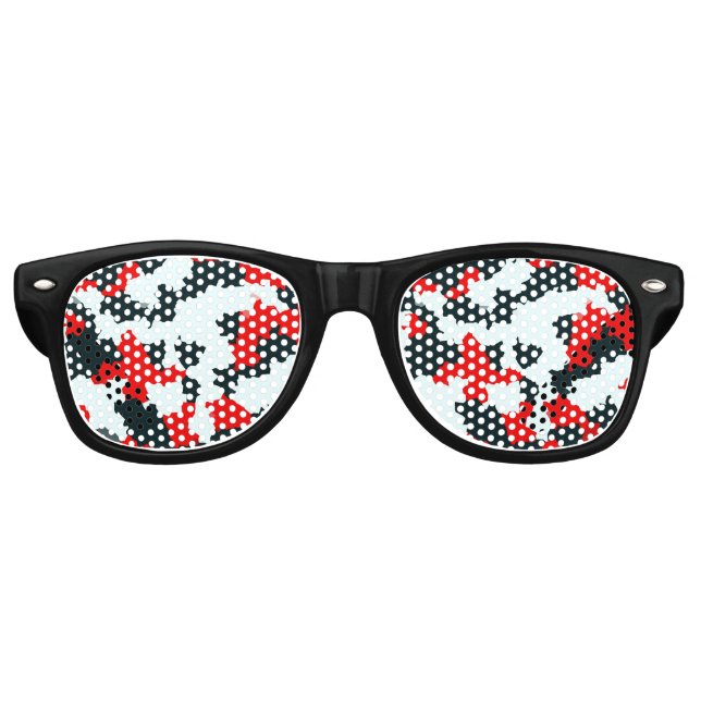 Lunettes De Fête Retro Noir rouge et blanc irrégulier Abstrait (Devant)